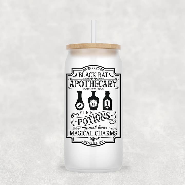 Black Bat Glasbecher mit klarem Strohhalm und Bambus für den Großhandel von Smile Graphics and Design