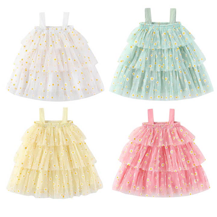 Robe à étages en tulle imprimé floral marguerite sans bretelles pour filles pour la vente par Auraquise