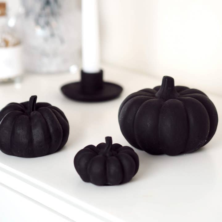 Matt Black Concrete Pumpkin Decoration, Autumn/fall decor for wholesale by Feathered Oak