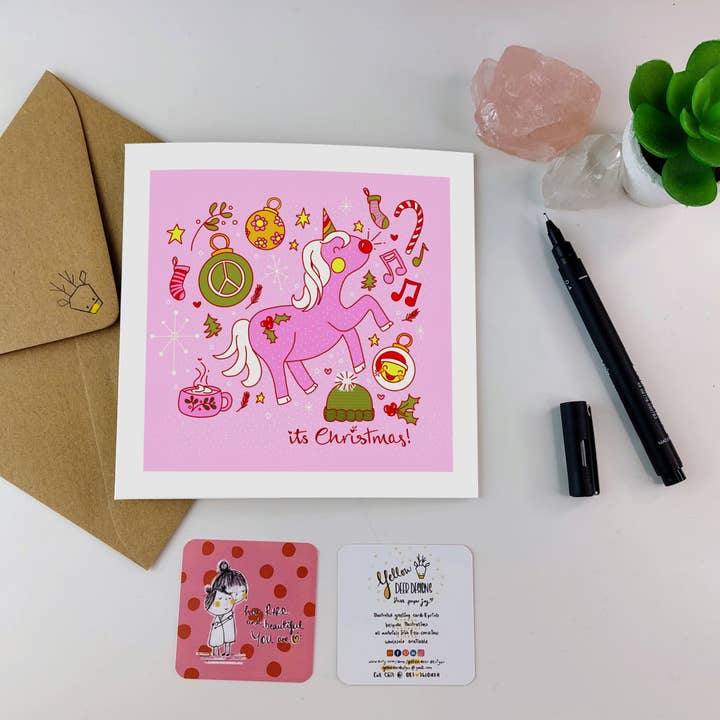 Tarjeta de felicitación irlandesa de unicornio navideño para venta al por mayor de Yellow Deer Designs