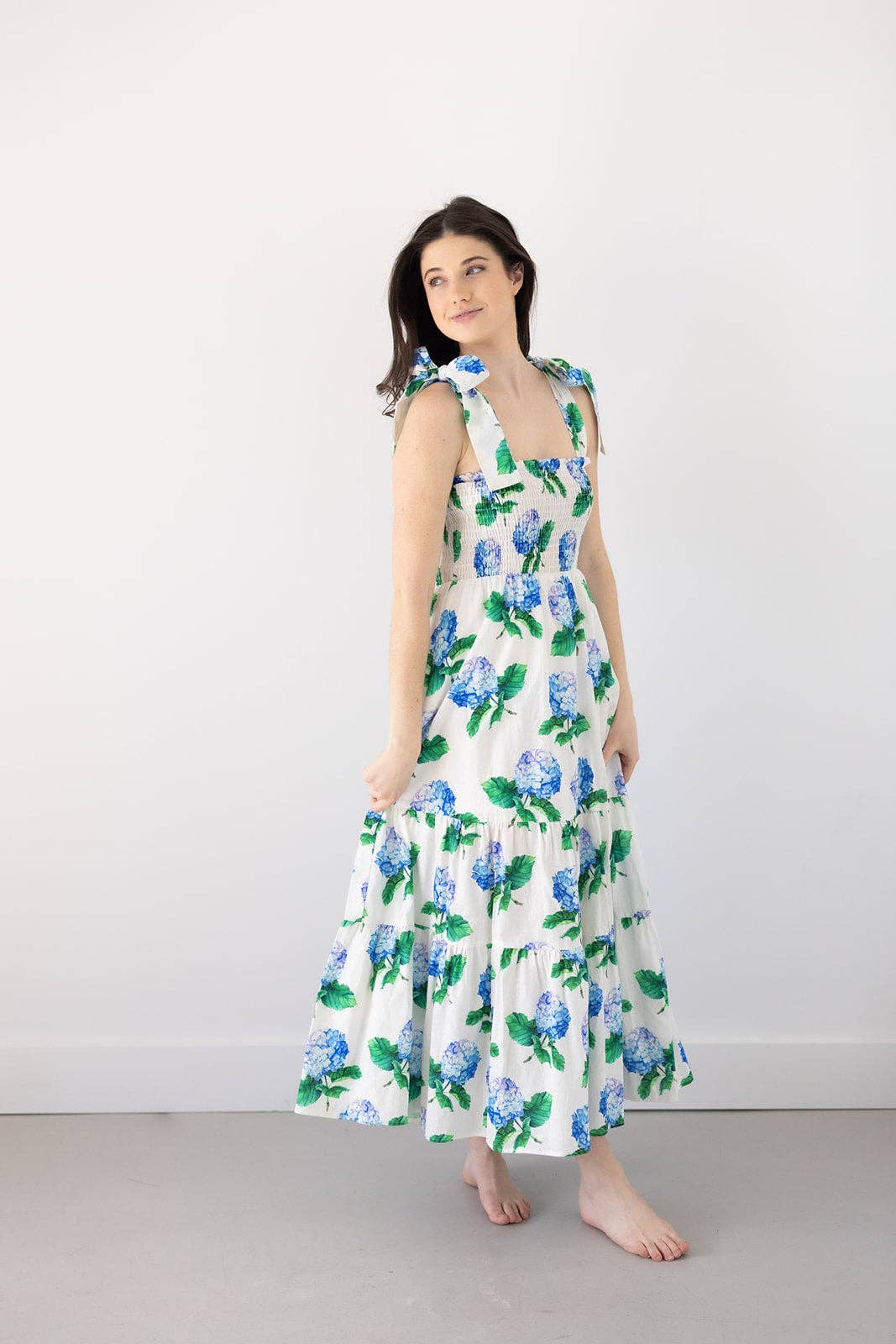 Kathleen Maeve - Wholesale Dress - Women's - Emma Bow Maxi Dress | Bright Blue Hydrangeas8