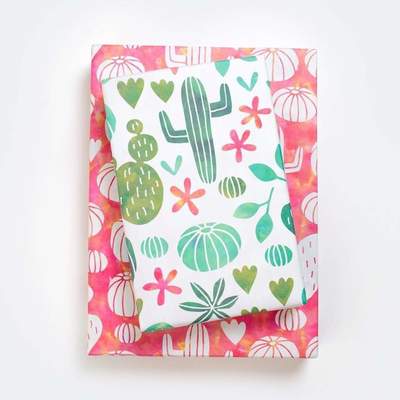 Wrappily Eco Gift Wrap Co. – Engroshandel Gavepapir – Akvarel Cactus • Dobbeltsidet Eco Indpakningspapir Hver dag