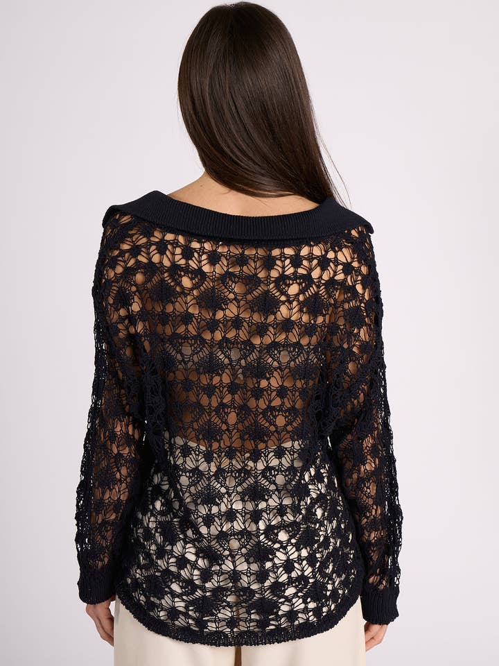 TENNÉ - Wholesale Knit Top - Women's - Crochet Maxi Polo - Ines