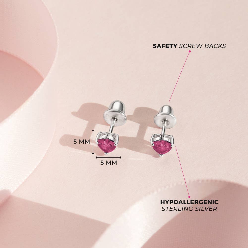 In Season Jewelry - Wholesale Oorbellen - Kinderen - CZ Heart Solitaire 4mm Kinder Oorbellen - Sterling Zilver40