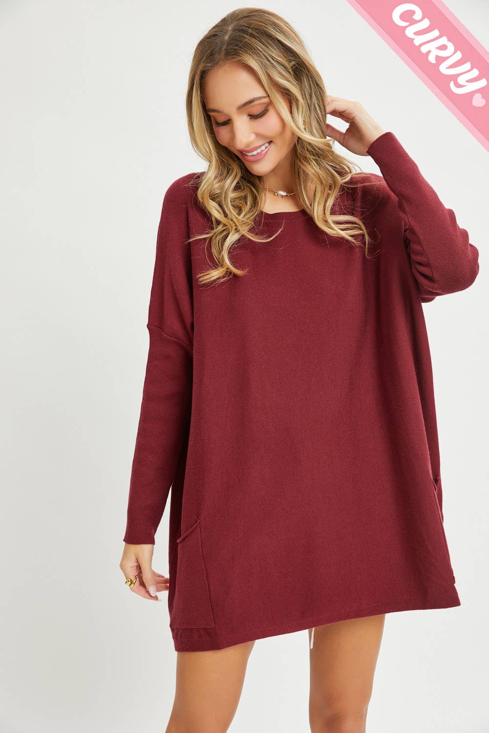 Sweet Lovely by Jen - Wholesale Tunic Sweater - Women's - FRONT POCKET OVERSIZE SWEATER PLUS SIZE16