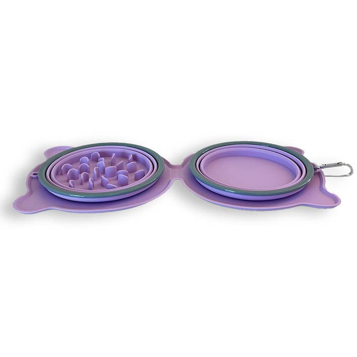 Spot N Knot - Vente Gamelle – chat et chien - Gamelle de voyage pliable en silicone avec double alimentation lente pour chien et chat1