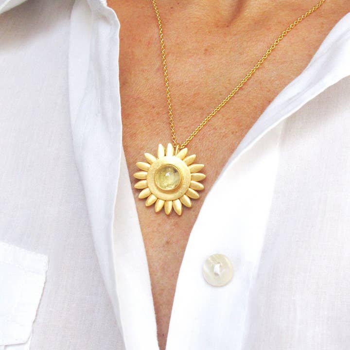 Vergulde zonnebloem fidget ketting, gouden rutilated voor wholesale door idiliusjewelry