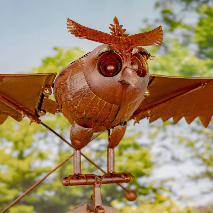 Zaer Ltd. International - Wholesale Outdoor Ornament/Decor - Large Iron Rocking Owl "Winslow with Moving Wings