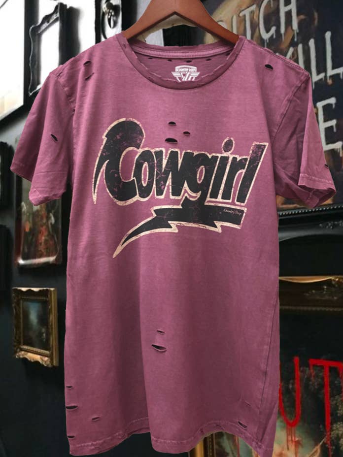 Cowgirl Rocks unisex Distressed T-shirt for wholesale by Country Deep Apparel