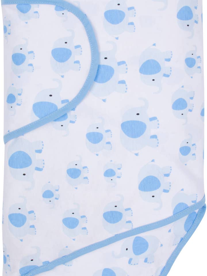 Blue Elephants with Blue Trim Miracle Blanket for wholesale by Miracle Blanket- The #1 Pediatrician-recommended Swaddle
