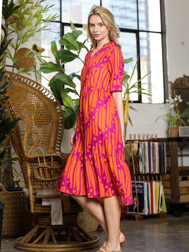 Abito lungo casual con stampa color marmellata per la vendita all'ingrosso da parte di Cezele