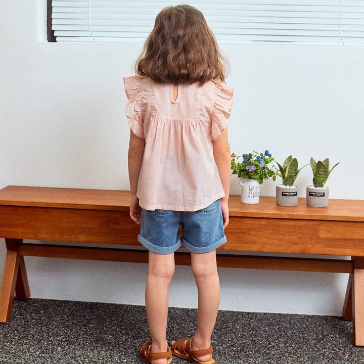 ToTo Heros - Wholesale Shorts - Kids - Ella High-Waist Roll-Up Hem Pull-On Summer Denim Shorts5