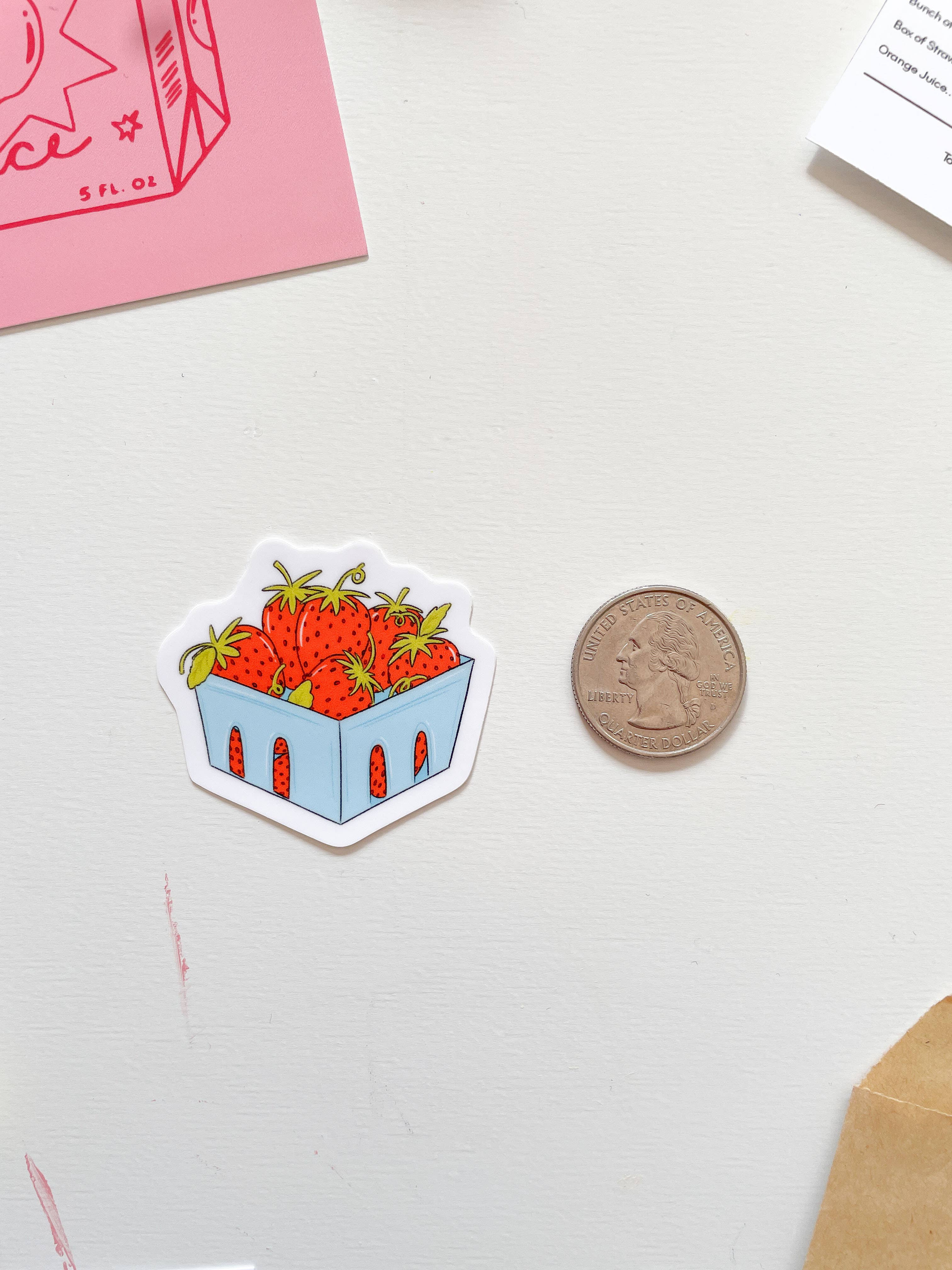 With Love, Coral - Wholesale Sticker - Basket of Strawberries Sticker1