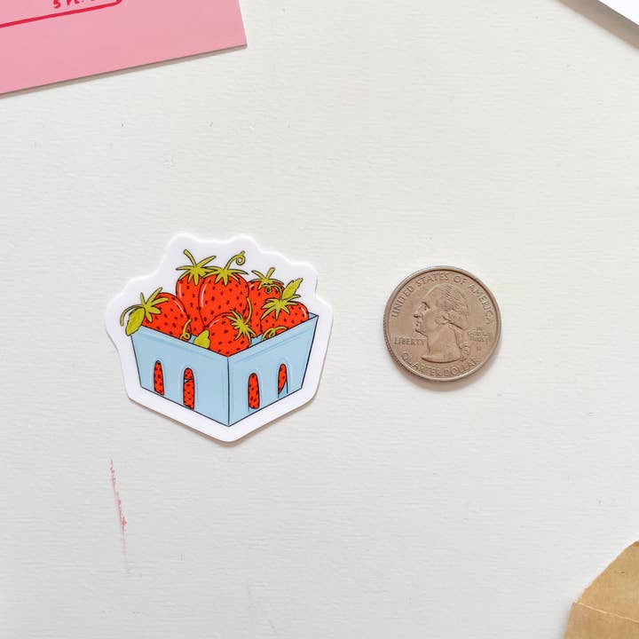 With Love, Coral - Wholesale Sticker - Basket of Strawberries Sticker1