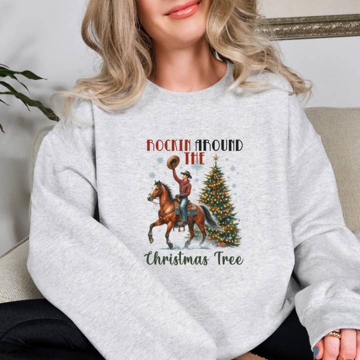 Rockin Around The Christmas Tree Christmas Sweatshirt for wholesale by Londas Tees and Tumblers