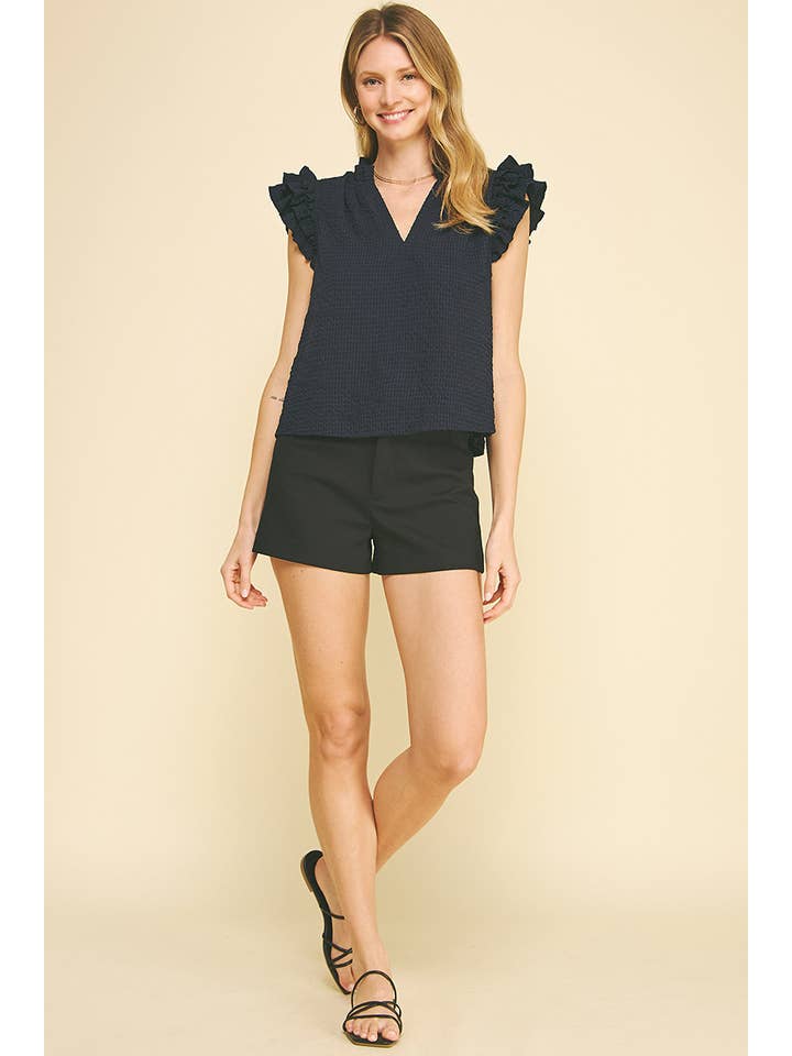 PINCH - Wholesale Blouse - Women's - TEXTURED WOVEN RUFFLED SLEEVE BLOUSE TOP - 5743T