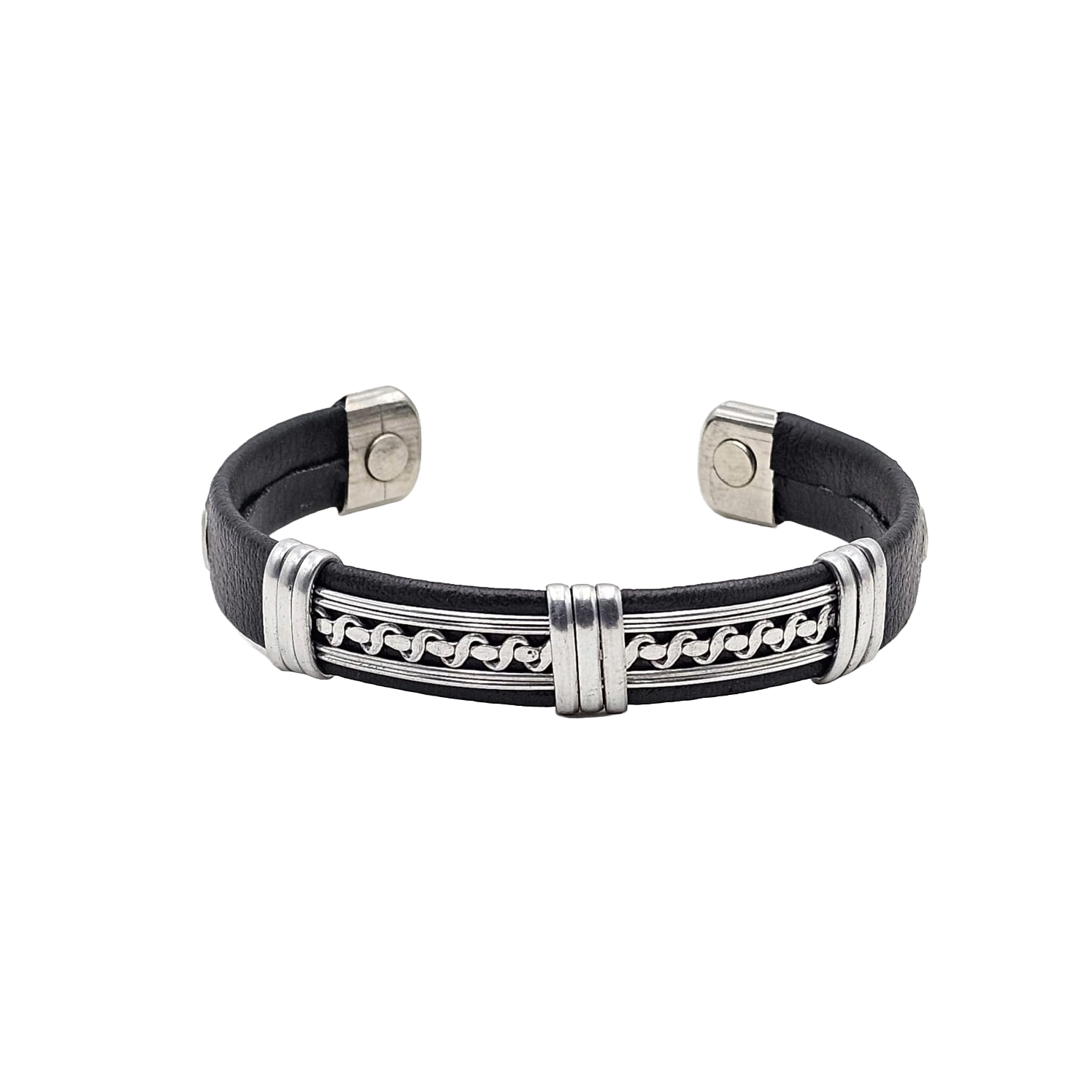 Treasure Jewelry – Engroshandel Manchetarmbånd – Armbåndsmanchet i massivt kobber med kunstlæder og magnetlukning2