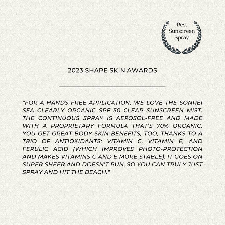 Sonrei - Wholesale Sunscreen - Sonrei Sea Clearly Organic Clear Sunscreen Mist SPF 503
