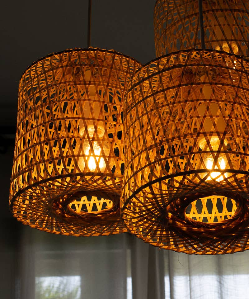 Lanna Passa - Wholesale Chandelier/Hanging Light - Woven Basket Bamboo Pendant Lights - Triple Cluster Canopy9