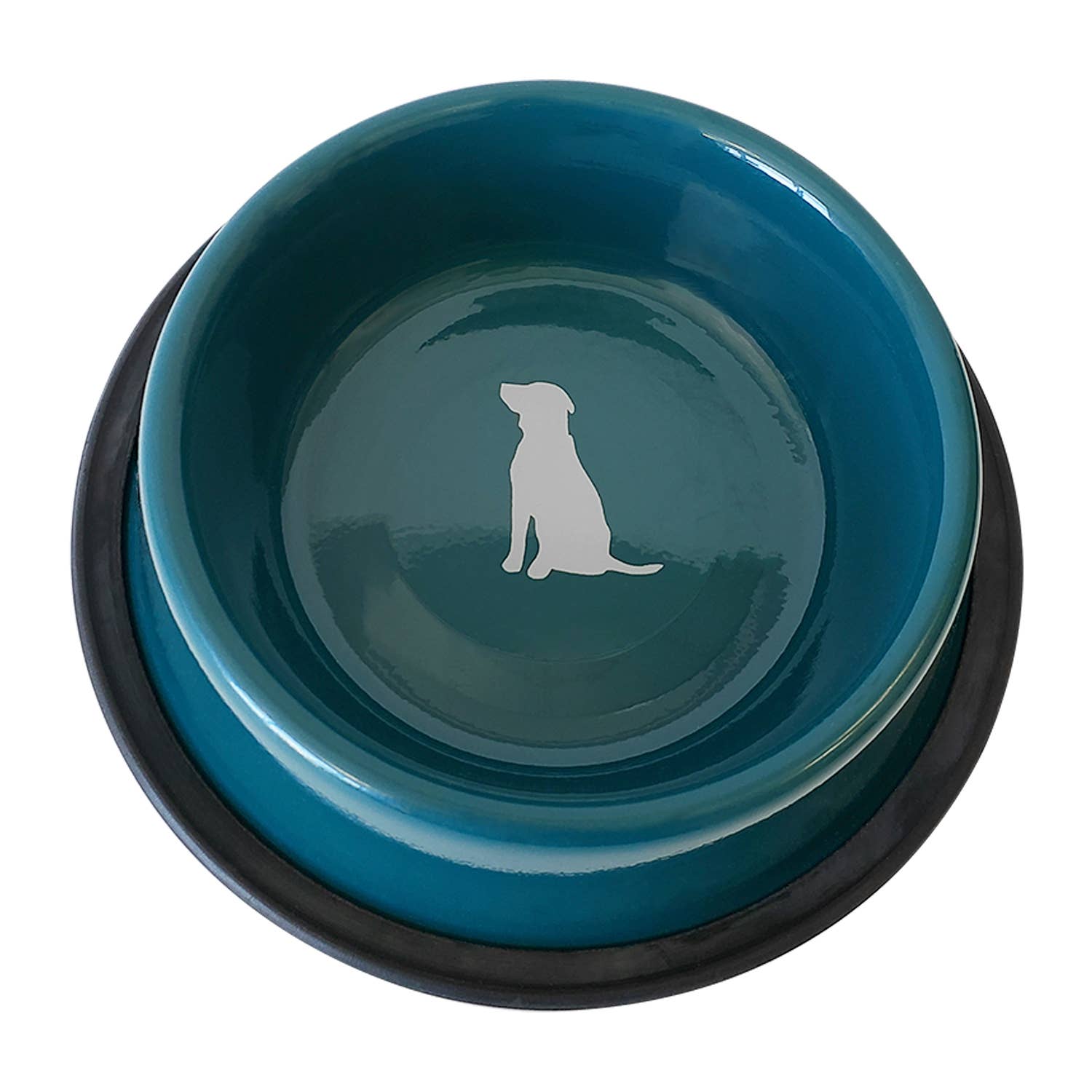 Jojo Modern Pets - Wholesale Pet Bowl - Cat/Dog - Non-Skid Teal Dog Bowl with Cool Gray Dog Silhouette Design1