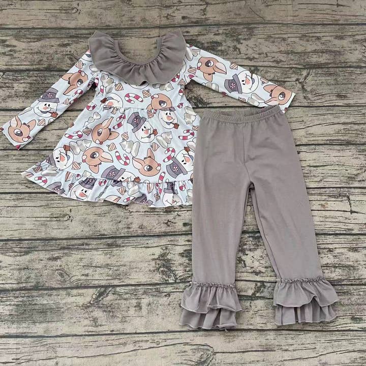 Aier Wholesale - Wholesale Top & Pant Set - Kids - Grey Christmas Cartoon Bow sets