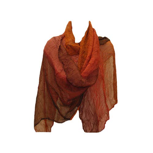 Silk Scarf, Dark Brown to Rust, Double Silk Random Wrinkles SLK130//DBR/RU for wholesale by World Treasure Trading