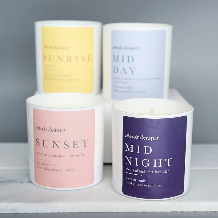 Day Long Candles - Luxe spa candles (white vessel) for wholesale by Acute Designs
