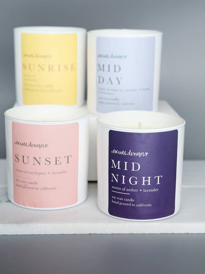 Day Long Candles - Luxe spa candles (white vessel) for wholesale by Acute Designs