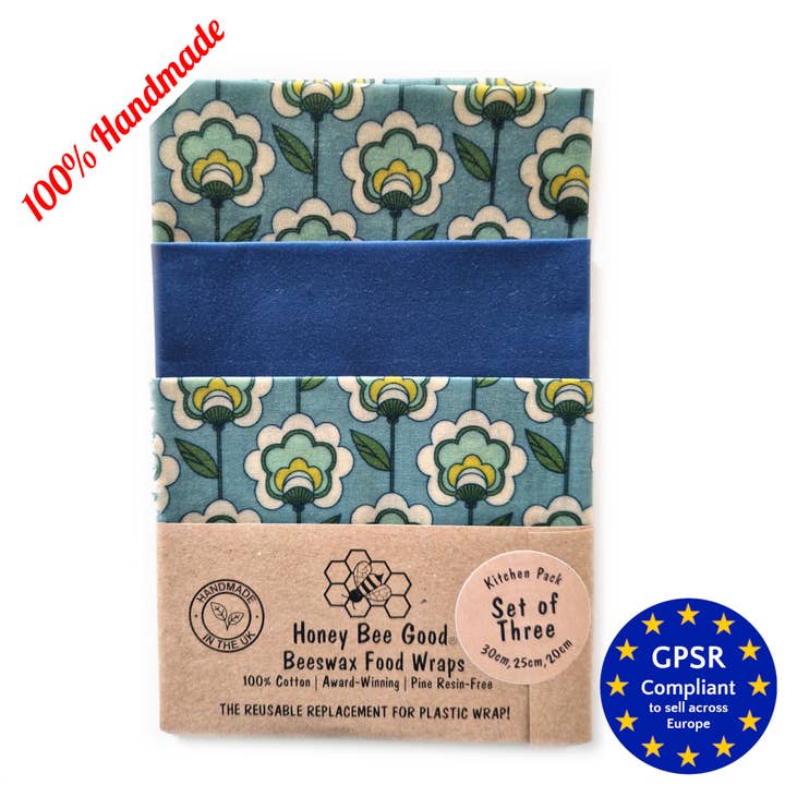 3 involucri in cera d'api fatti a mano (L, M, S) | Mod Poppies per la vendita all'ingrosso da parte di Honey Bee Good