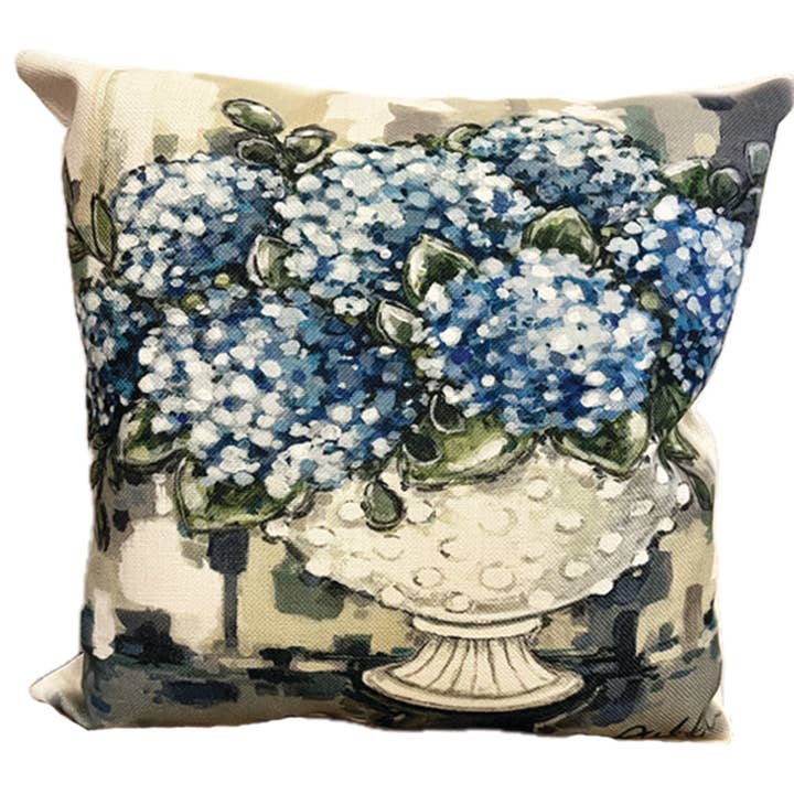 Floral home decor throw pillow, blue and white decor, spring for wholesale by Rustic Nester