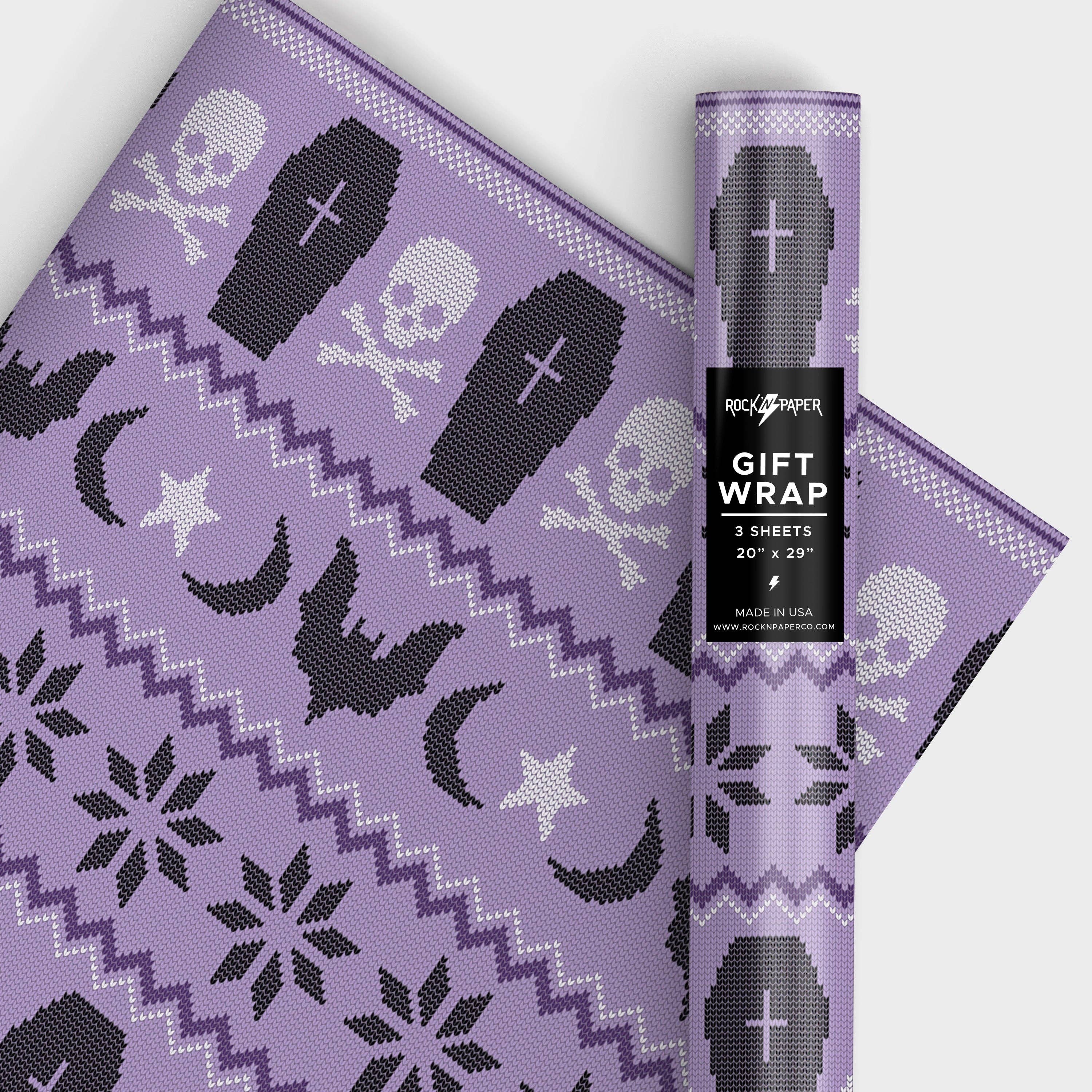 Rock'N Paper - Wholesale Wrapping Paper Roll - Spooky Christmas Wrapping Paper, Bat & Coffin Ugly Sweater 3