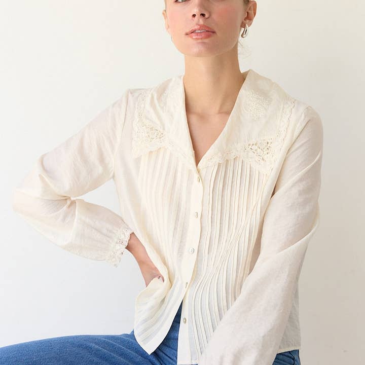 CREAM SAILOR PINTUCK BLOUSE - RT1102 for wholesale on Faire5