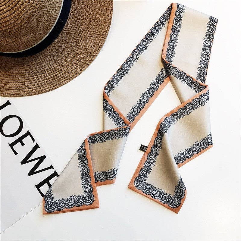 Mirazshoes WholeSale - Wholesale Scarf - Women's - Contrast Print Long Narrow Scarf0