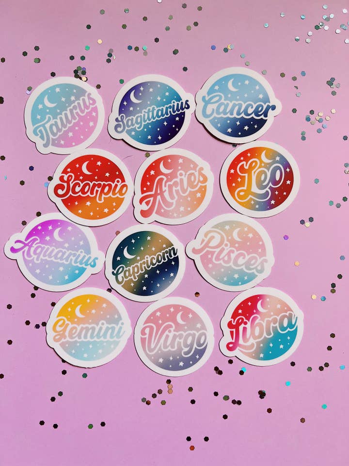 Adesivo colorato segni zodiacali per la vendita all'ingrosso da parte di Cosmic Paper Studio