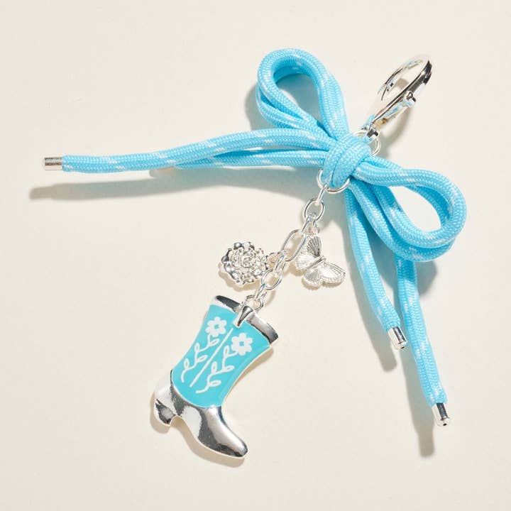 Silver Turquoise Western Rodeo Cowgirl Boot Keychain Bag Charm for wholesale on Faire0