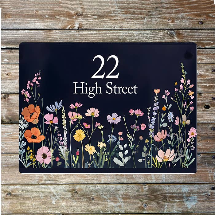 House Number Flower Name Custom Personalised Metal Wall Sign for wholesale by The British Metal Signs Company
