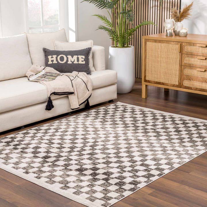 Benjy Cream & Charcoal Checkered Area Rug for wholesale by Hauteloom