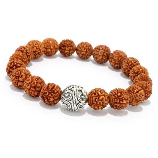 SS und geschnitztes braunes Knochen 7,25" Stretch-Armband für den Großhandel von Eli Pebble