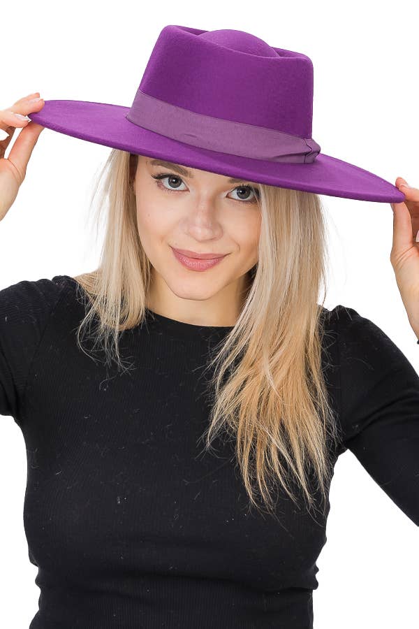 Cap Zone – wholesale Fedora - Dam – Wide Brim Bolero Faux Filt Pork Pie Crown Hat43