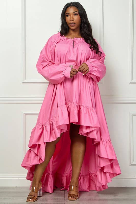 Namatt Design – Großhandel Kleid – Damen – Normales Kleid mit Rüschenausschnitt und hohem, tiefem Rüschensaum und Gürtel5