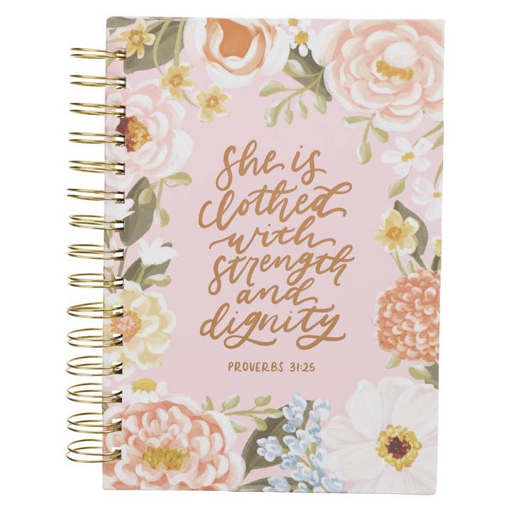 Christian Art Gifts - Wholesale Journal/Diary - Journal Wirebound Pink Floral Strength & Dignity Prov. 31:25