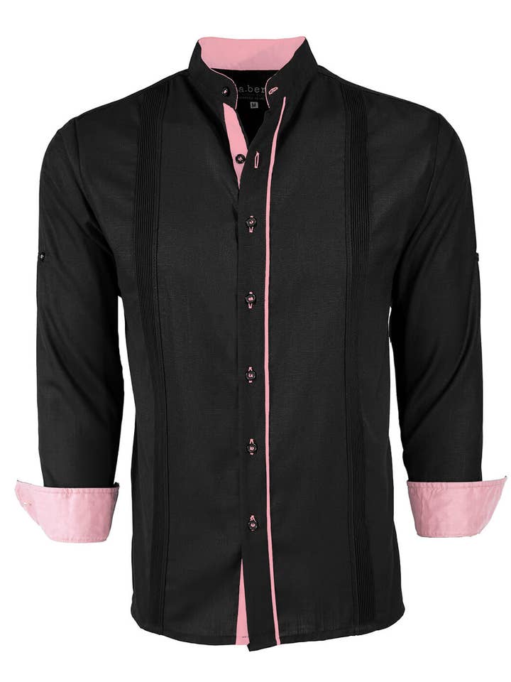Y.A.Bera Clothing Modern Guayaberas - Wholesale Button Down Shirt - Men's - Couture Black Clásico Mandarin Presidencial Guayabera22