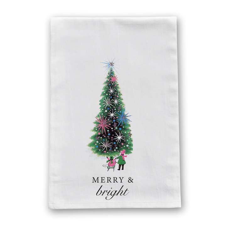 Merry and Bright Christmas Tea Towel for wholesale by Barrel Down South