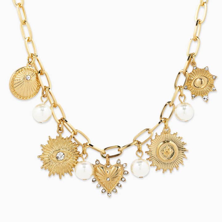 Sessori - Wholesale Pendant/Charm Necklace - Heart Mix Coin Pearl Chunky Charm Necklace