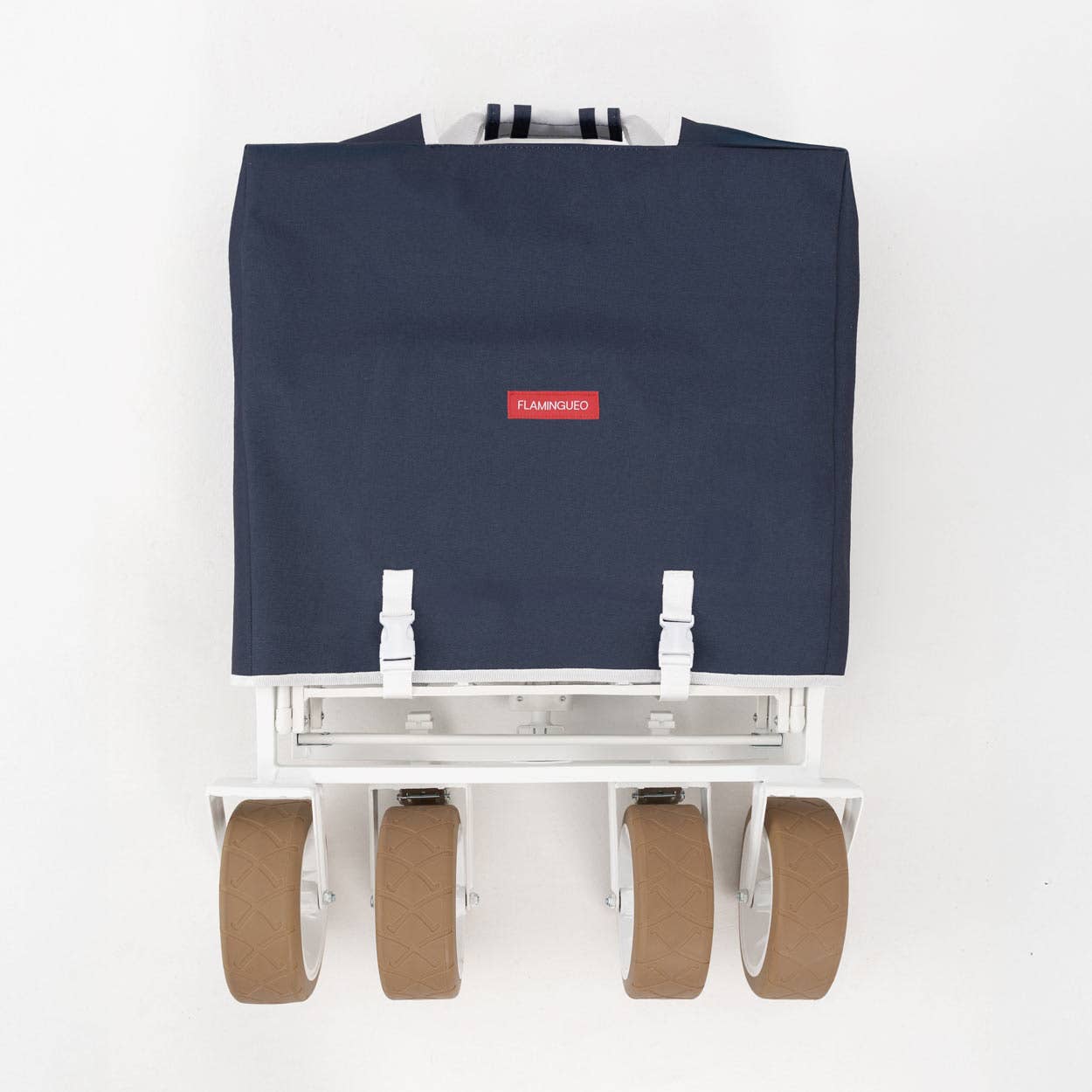 Flamingueo – Großhandel Strandzubehör – Flamingueo faltbarer Mehrzweck-Strandwagen mit blau gestreiftem Design1