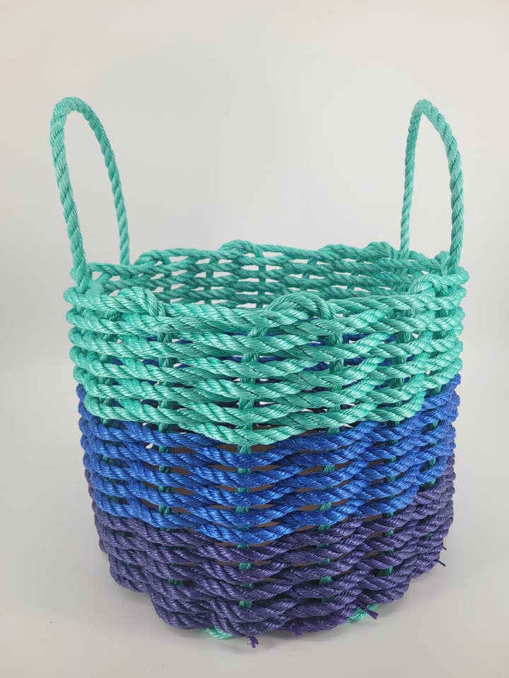 Authentic Maine Lobster Rope Storage Basket purple, blue, teal ombre for wholesale by Little Salty Rope