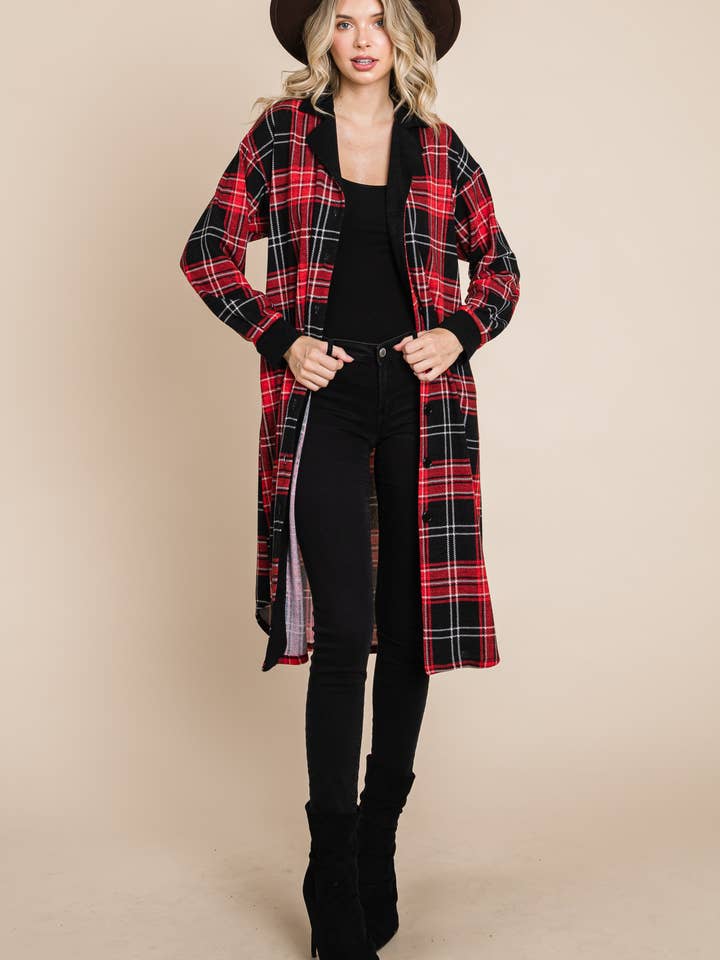 Giacca lunga a quadretti in tartan ETK-8873 per la vendita all'ingrosso da parte di Emerald Collection