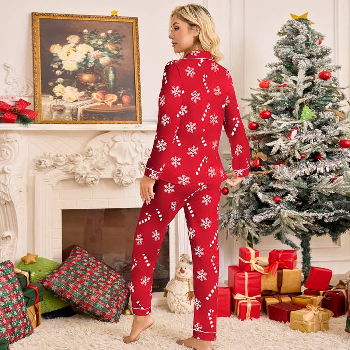 SALINA TRADING INC - Wholesale Sleepwear set – Women's - Women's Christmas Holiday Pajama Set With Collar Long Sleeve Pants6