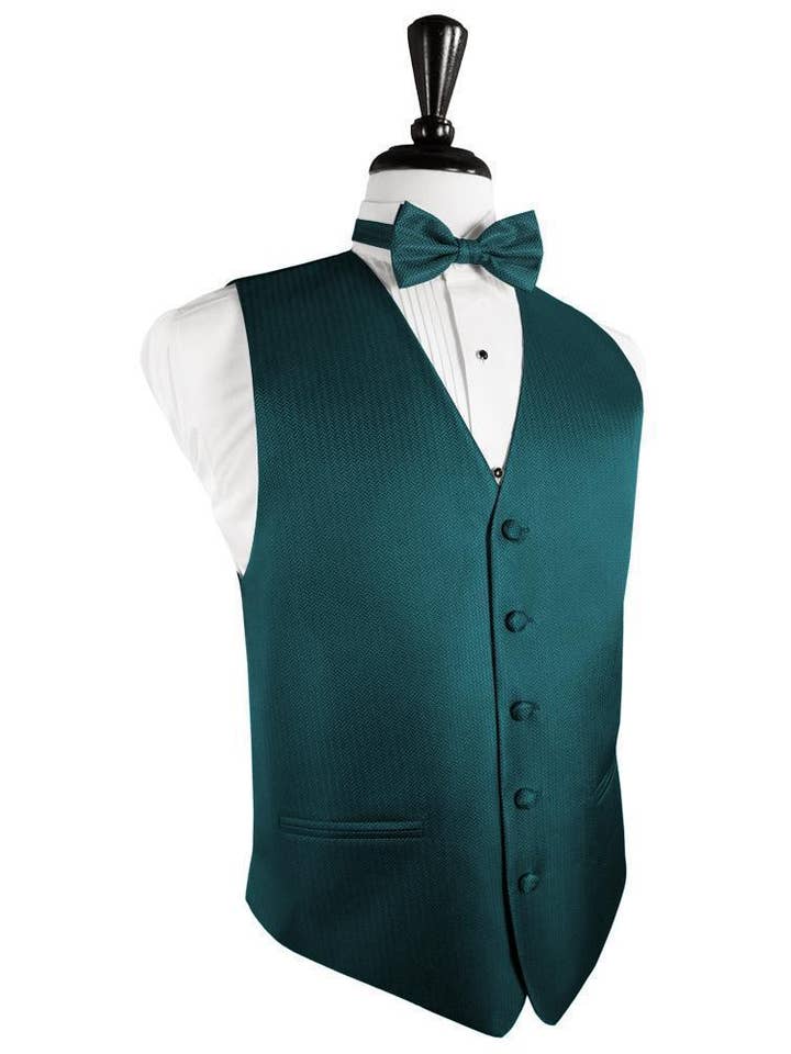 Teal Herringbone Tuxedo Vest for wholesale by Cardi International
