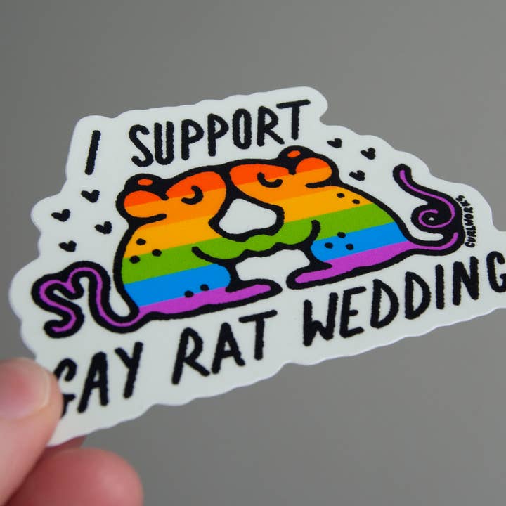 Curlworks - Vente Autocollant - Autocollant en vinyle de 3 po « I Support Gay Rat Weddings »1